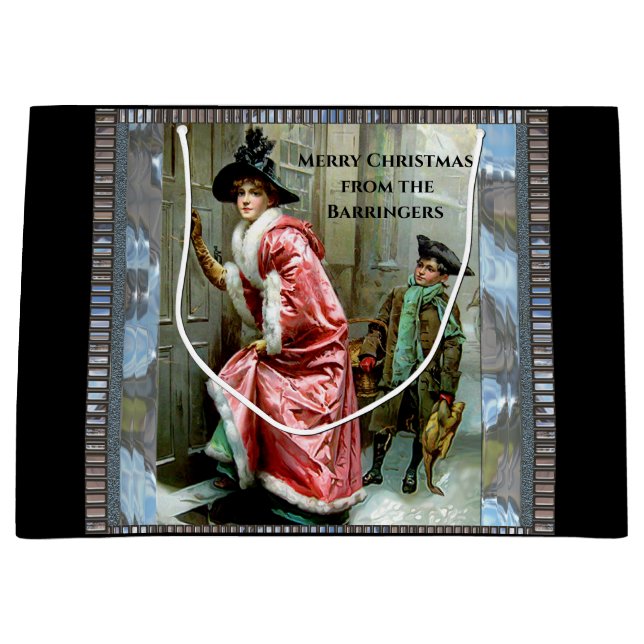 Christmas Dinner Victorian Large Gift Bag (Front)