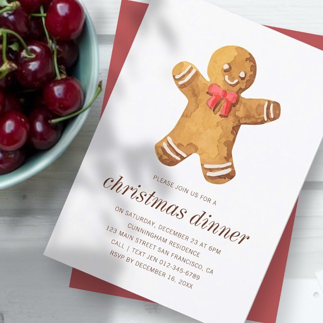 Christmas Dinner Watercolor Gingerbread Man Invitation (Creator Uploaded)
