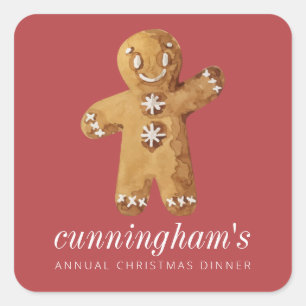 Christmas Dinner Watercolor Gingerbread Man Square Sticker