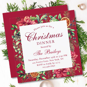 Christmas Dinner Watercolor Holiday Floral Invitation