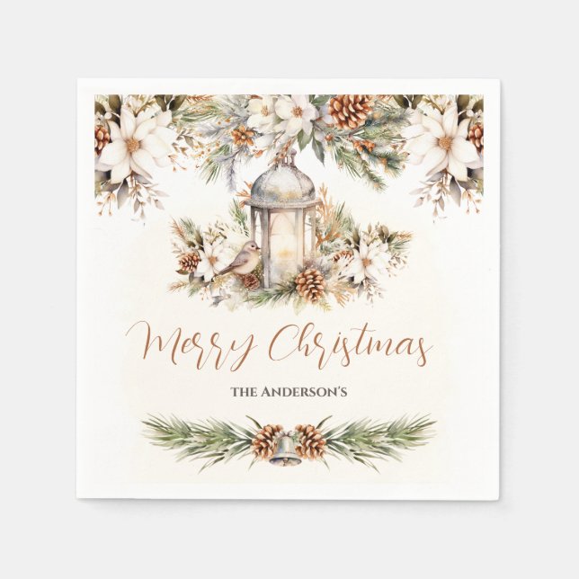 Christmas Dinner White and Cream Elegant Classic Napkin (Front)