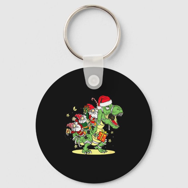 Christmas, Dino, Ugly Xmas, Trex Dinosaur, Gnome  Key Ring (Front)