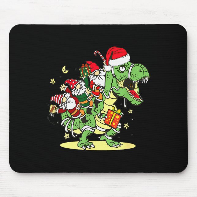 Christmas, Dino, Ugly Xmas, Trex Dinosaur, Gnome  Mouse Mat (Front)