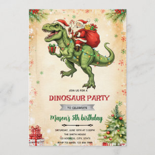 Christmas dinosaur and santa invitation