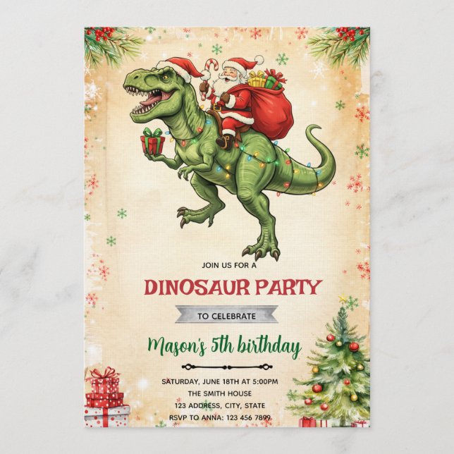 Christmas dinosaur and santa invitation (Front)