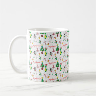 Christmas dinosaur and snowman coffee mug