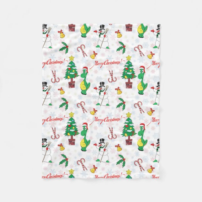 Christmas dinosaur and snowman fleece blanket (Front)