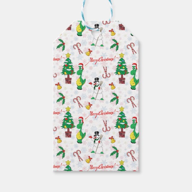 Christmas dinosaur and snowman gift tags (Front)