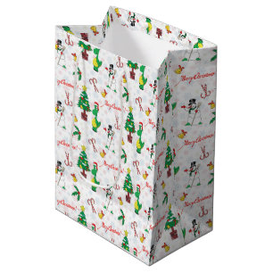 Christmas dinosaur and snowman medium gift bag