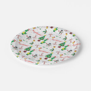 Christmas dinosaur and snowman paper plate