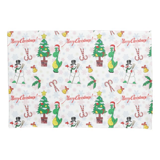 Christmas dinosaur and snowman pillowcase (Front)