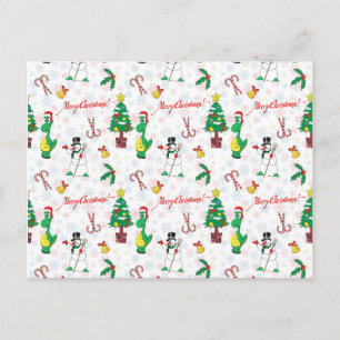Christmas dinosaur and snowman postcard