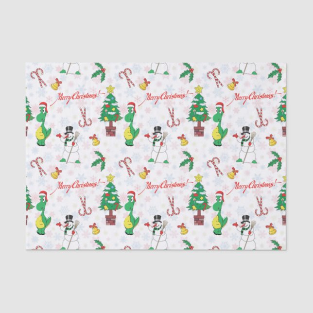 Christmas dinosaur and snowman tissue paper (Front)