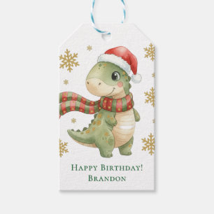 Christmas Dinosaur Birthday Party Thank You Gift Tags