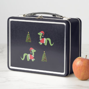 Christmas Dinosaur Christmas Tree Metal Lunch Box