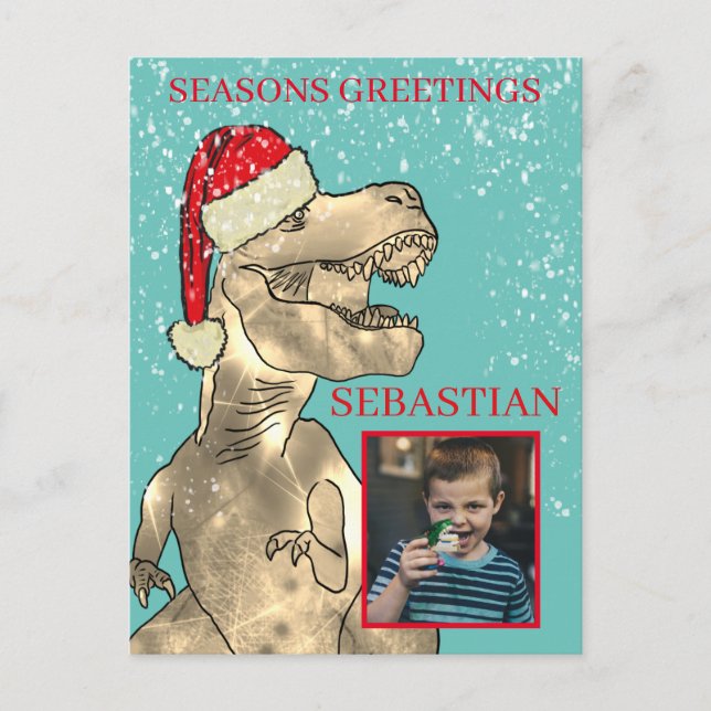 Christmas Dinosaur Custom Photo Holiday Postcard (Front)