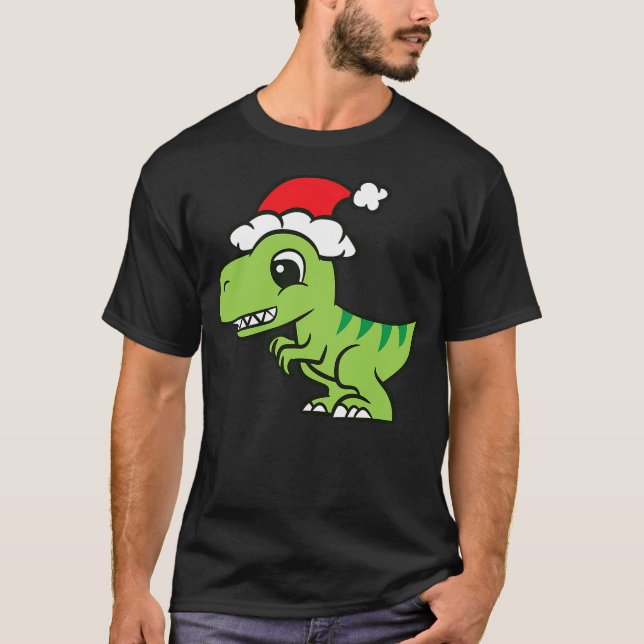 Christmas Dinosaur Cute Dinosaur With Santa Hat Xm T-Shirt (Front)