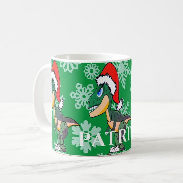 Christmas Dinosaur Cute Green Kids Hot Chocolate Coffee Mug (Front Left)