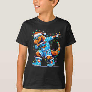Christmas Dinosaur Dabbing T Rex Santa Lights T-Shirt
