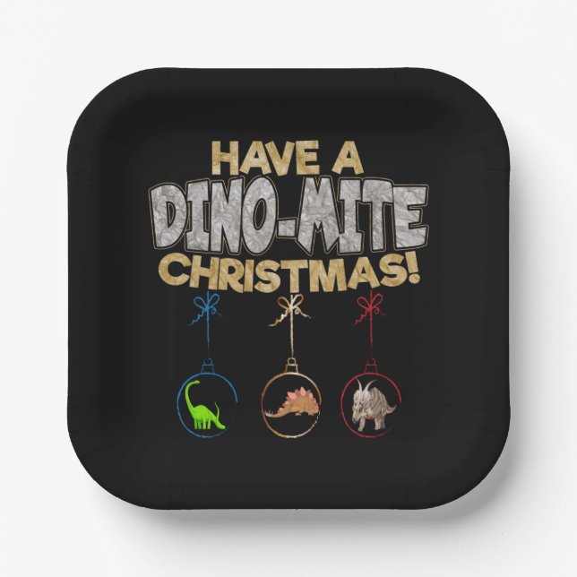 Christmas Dinosaur Dino Pun Paper Plate (Front)