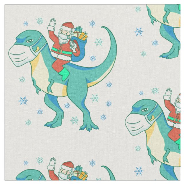 christmas dinosaur face mask santa fabric (Close Up)