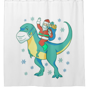 christmas dinosaur face mask santa shower curtain