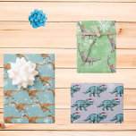 Christmas Dinosaur Fun Watercolor  Wrapping Paper Sheet<br><div class="desc">This design may be personalised by choosing the Edit Design option. You may also transfer onto other items. Contact me at colorflowcreations@gmail.com or use the chat option at the top of the page if you wish to have this design on another product or need assistance. See more of my designs...</div>