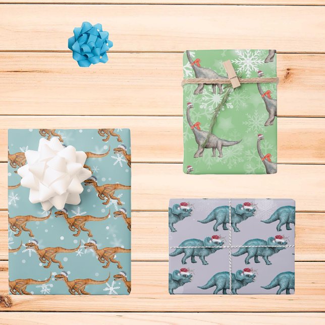Christmas Dinosaur Fun Watercolor  Wrapping Paper Sheet (Creator Uploaded)