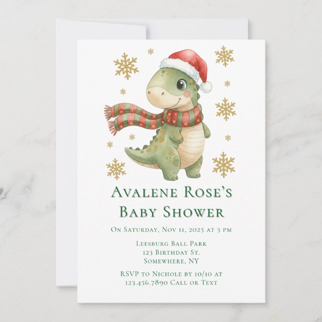 Christmas Dinosaur Kids Birthday Party Invitation (Front)