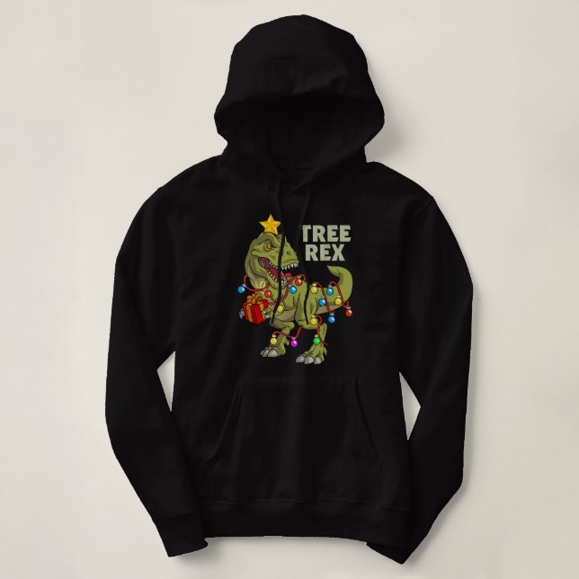 Christmas Dinosaur Kids Boys Men Christmas Lights  Hoodie (Design Front)