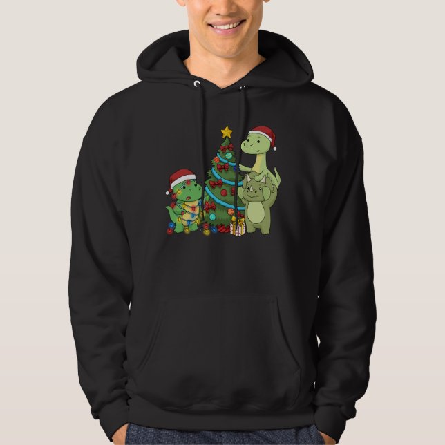 Christmas Dinosaur Kids Christmas Tree Dinosaur Hoodie (Front)