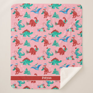 Christmas Dinosaur Kids Fun Holiday Personalised Sherpa Blanket