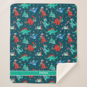 Christmas Dinosaur Kids Fun Holiday Personalised Sherpa Blanket