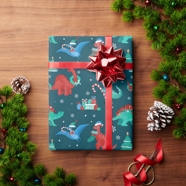 Christmas Dinosaur Kids Fun Winter Holiday Wrapping Paper (Holiday Gift)