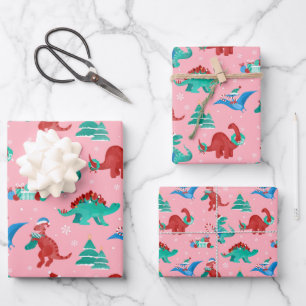 Christmas Dinosaur Kids Fun Winter Holiday Wrapping Paper Sheet