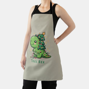Christmas Dinosaur Light Party Funny Tree Rex Apron