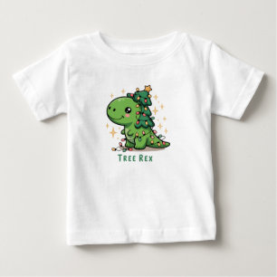 Christmas Dinosaur Light Party Funny Tree Rex Baby T-Shirt