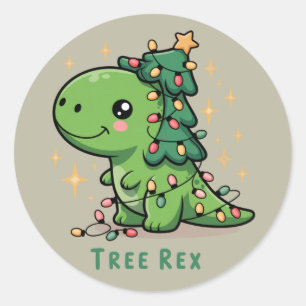 Christmas Dinosaur Light Party Funny Tree Rex  Classic Round Sticker