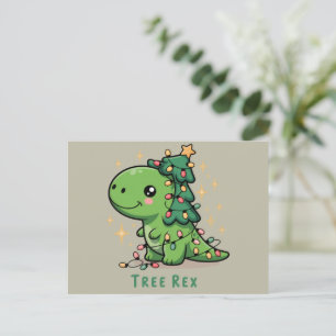 Christmas Dinosaur Light Party Funny Tree Rex  Holiday Postcard