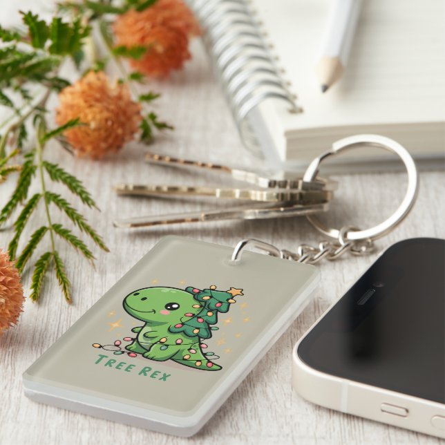 Christmas Dinosaur Light Party Funny Tree Rex  Key Ring (Front Right)