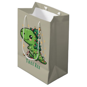 Christmas Dinosaur Light Party Funny Tree Rex Medium Gift Bag