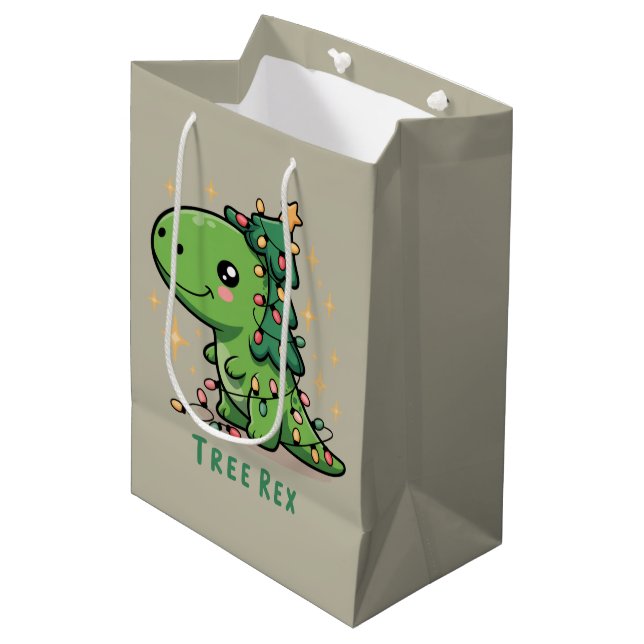 Christmas Dinosaur Light Party Funny Tree Rex  Medium Gift Bag (Front Angled)