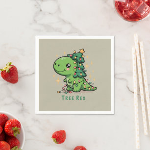 Christmas Dinosaur Light Party Funny Tree Rex Napkin