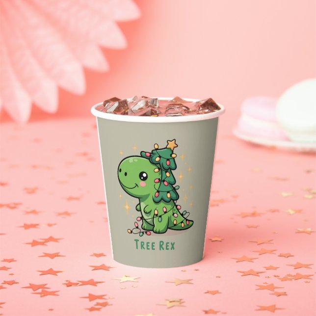 Christmas Dinosaur Light Party Funny Tree Rex  Paper Cups (Insitu)