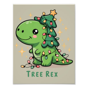 Christmas Dinosaur Light Party Funny Tree Rex  Photo Print