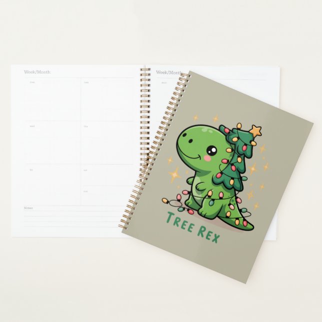 Christmas Dinosaur Light Party Funny Tree Rex  Planner (Display)
