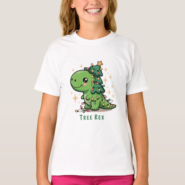Christmas Dinosaur Light Party Funny Tree Rex  T-Shirt (Front)