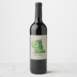 Christmas Dinosaur Light Party Funny Tree Rex  Wine Label