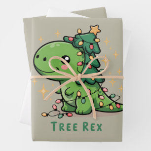 Christmas Dinosaur Light Party Funny Tree Rex Wrapping Paper Sheet