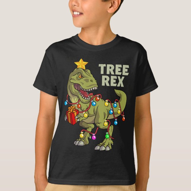 Christmas Dinosaur Lights Tree Rex T-Shirt (Front)